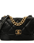 Goatskin Quilted Large CHNL 19 Flap Black