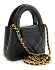 Shiny Aged Calfskin Quilted Mini Nano Kelly Shopper Black