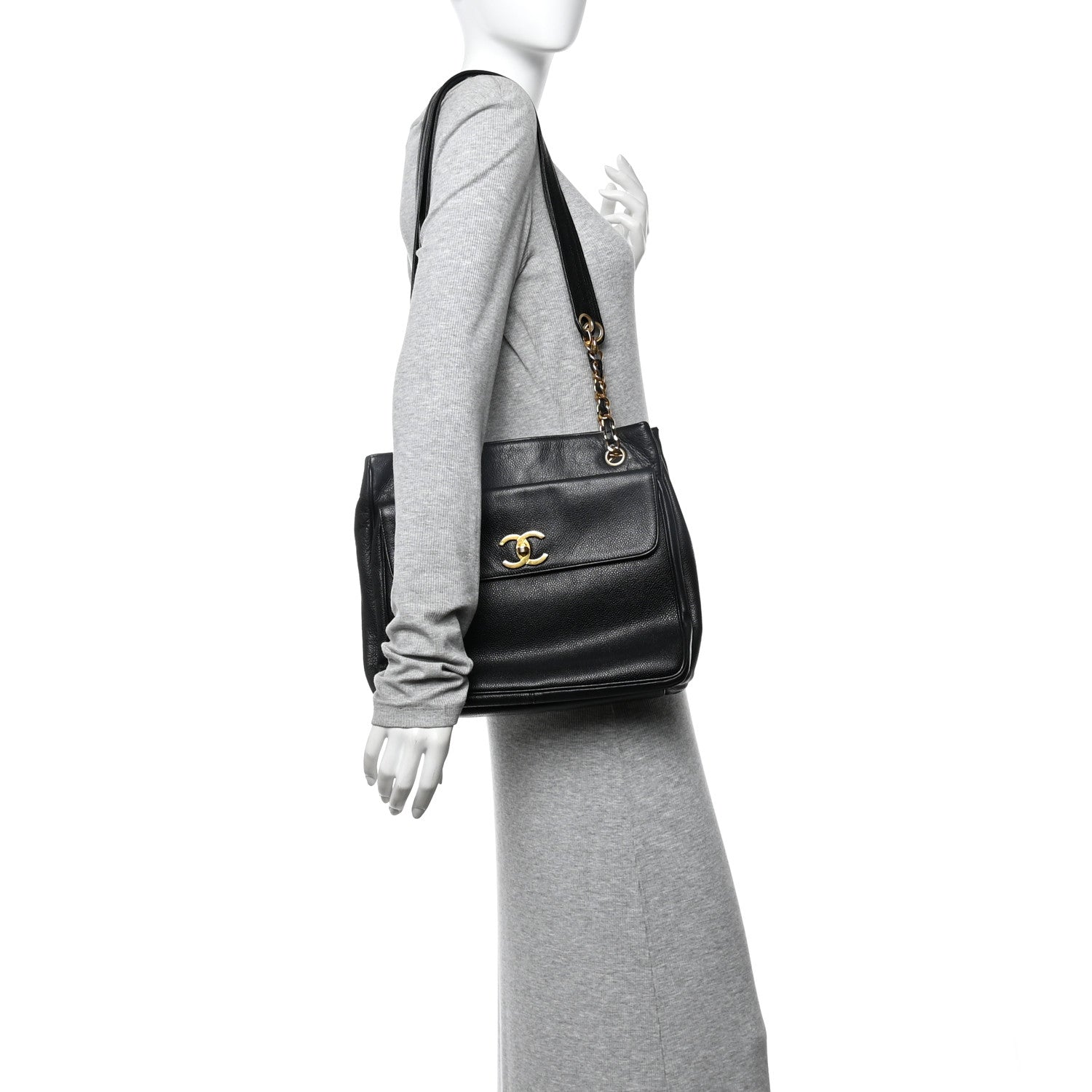 Caviar CC Flap Shoulder Bag Black
