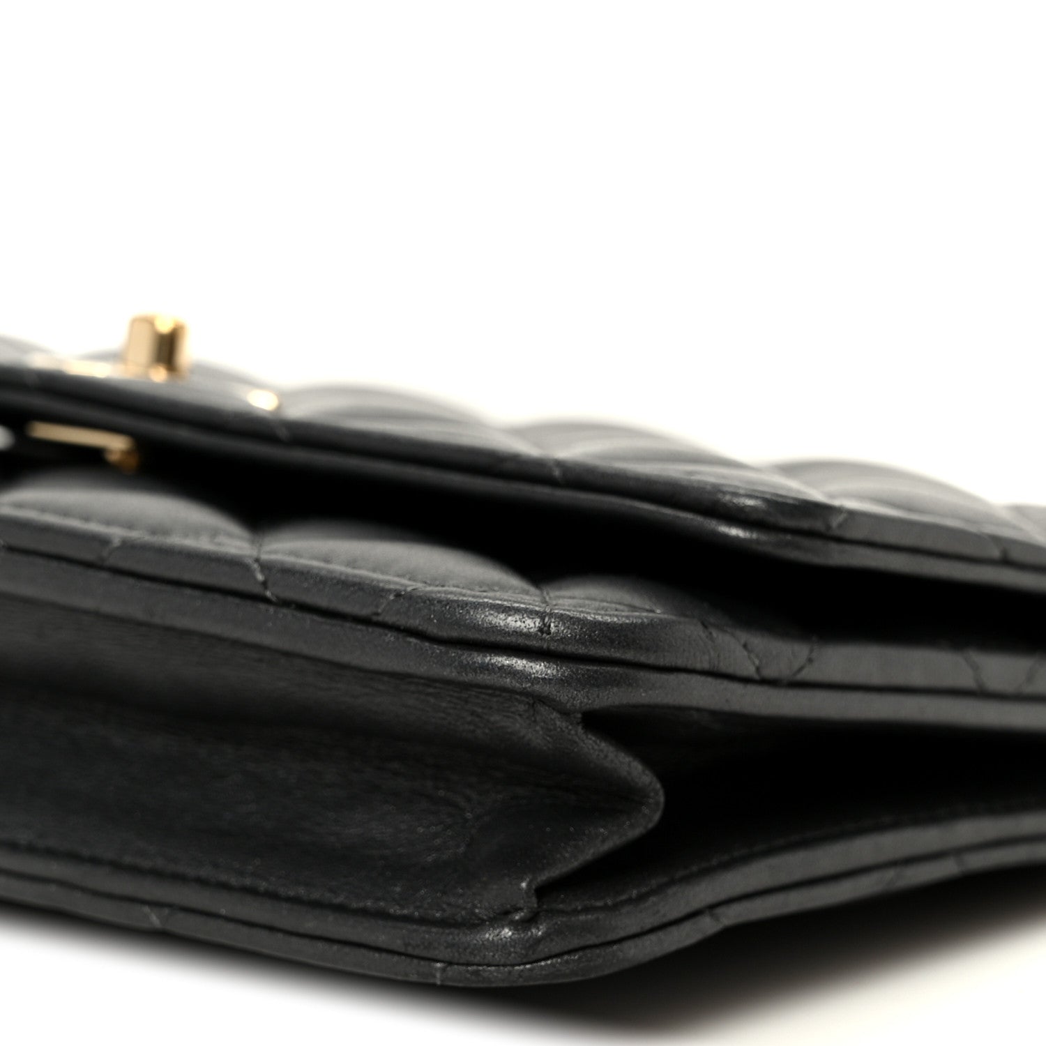 Pearly Lambskin Quilted Charms Wallet On Chain WOC Black