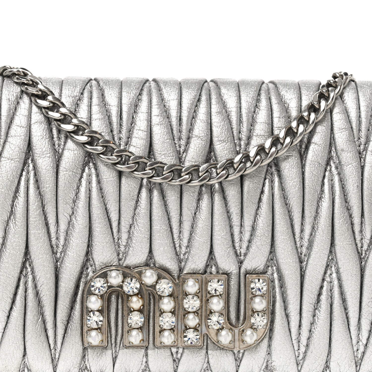 Metallic Nappa Matelasse Chain Crossbody Silver