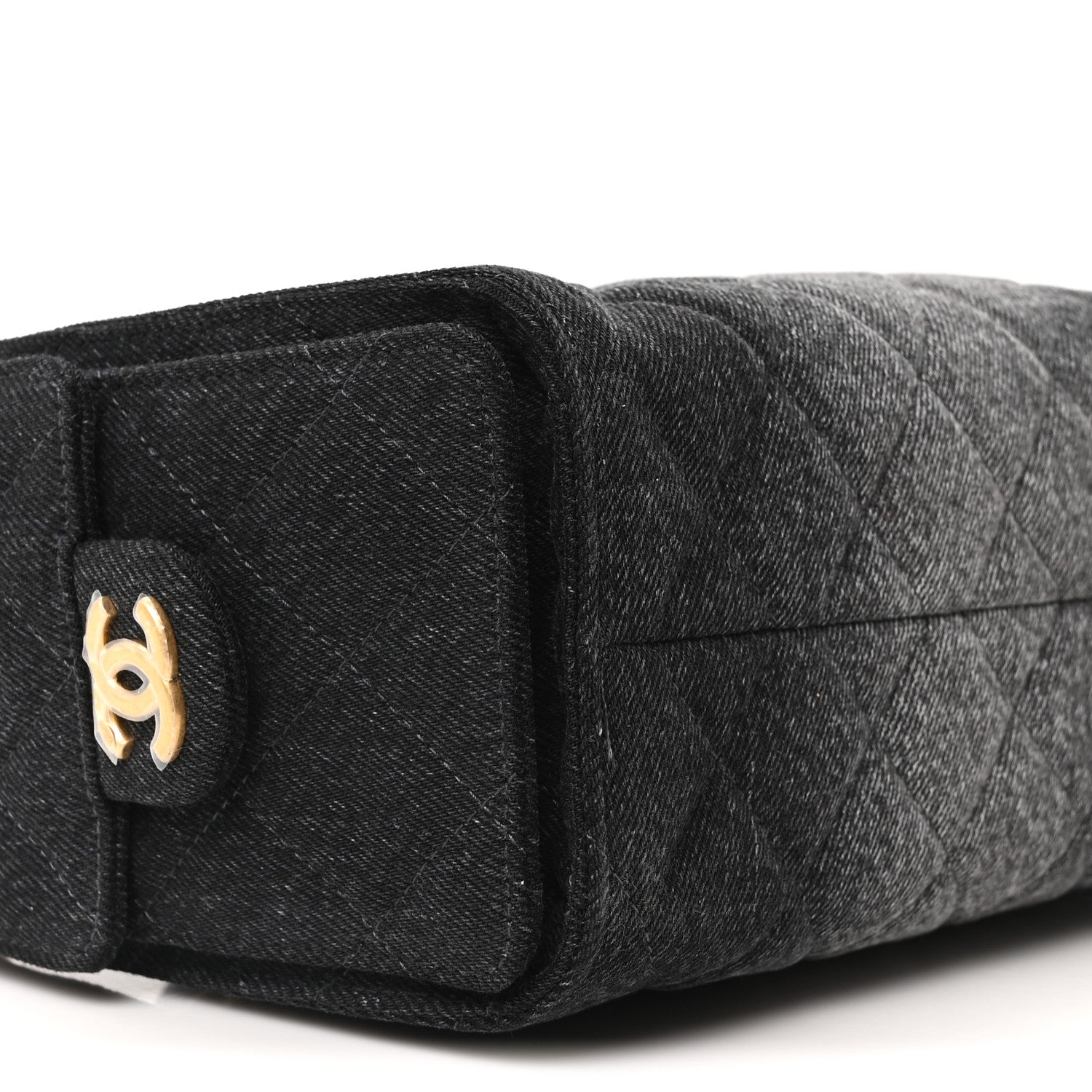 Washed Denim Quilted Mini CHNL 25 Handbag Black
