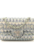 Tweed Quilted Mini Rectangular Flap Light Green Silver White