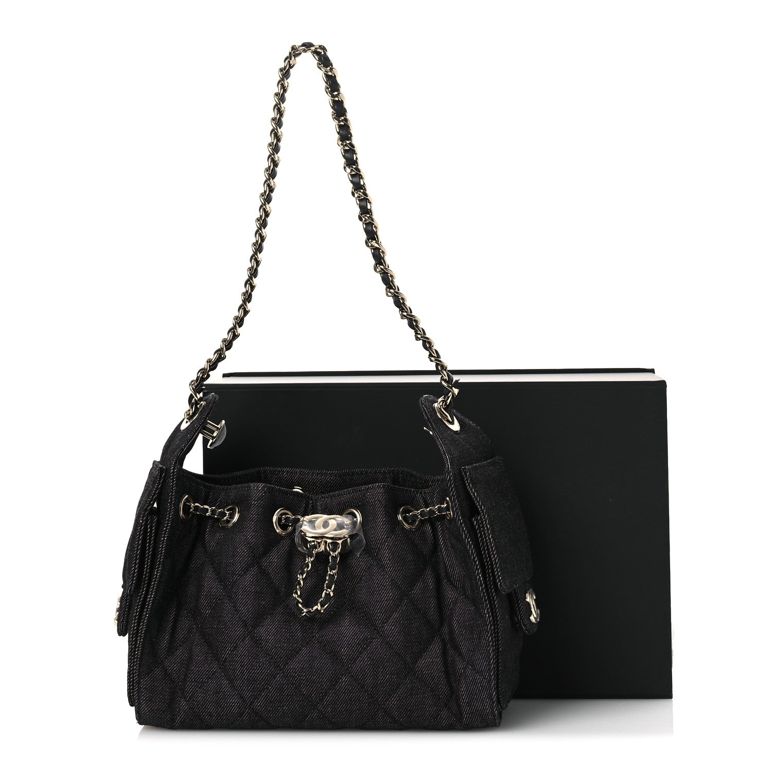 Denim Quilted Mini CHNL 25 Handbag Dark Blue