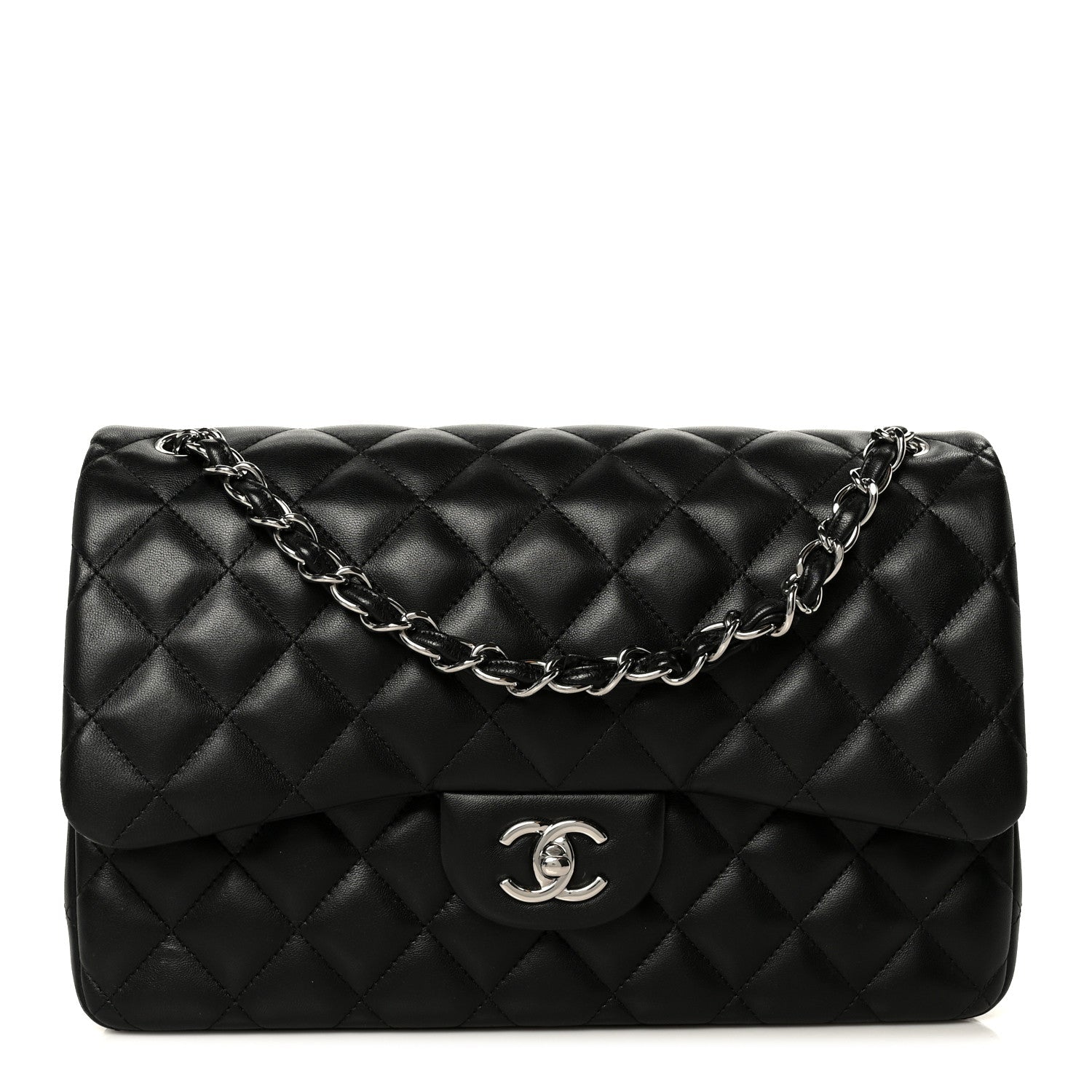 Lambskin Quilted Jumbo Double Flap Black