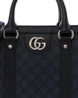 GG Supreme Monogram Textured Dollar Calfskin Large Ophidia Tote Bag Black Blue