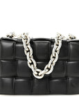 Lambskin Maxi Intreccio Padded Chain Cassette Crossbody Bag Black