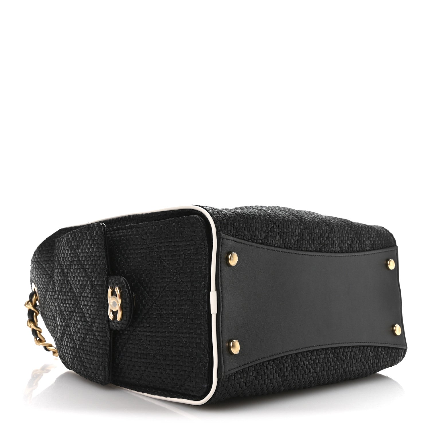 Braided Raffia Calfskin Small CHNL 25 Handbag Black White