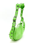 Extra Supple Calfskin Crocodile Embossed Le Cagole Shoulder Bag XS Acid Green