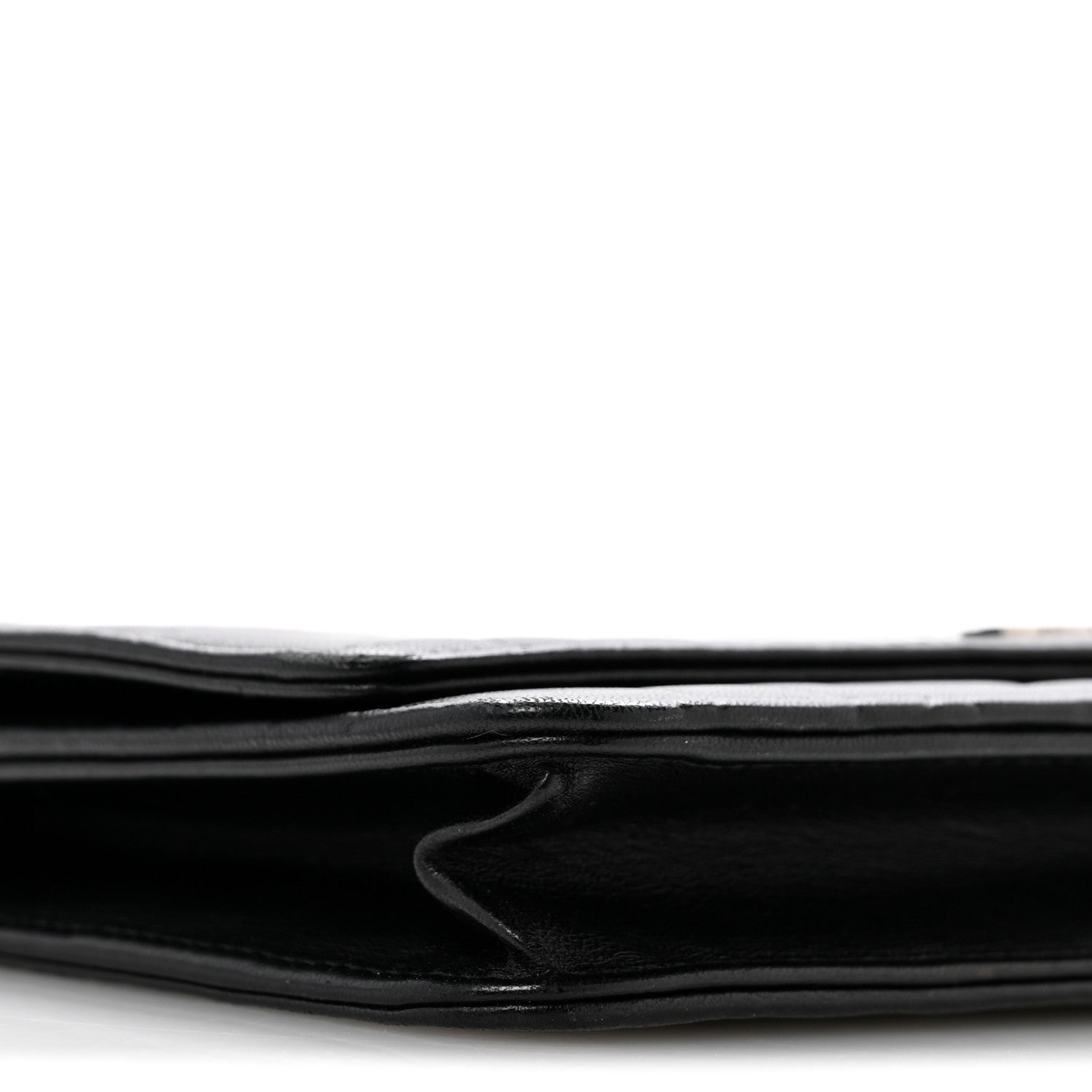 Lambskin Camellia Embossed Wallet On Chain WOC Black