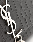 Calfskin Crocodile Embossed Medium Classic Monogram Kate Tassel Satchel Storm