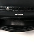 Shiny Calfskin Monochrome Crocodile Embossed Hourglass Chain Bag Black
