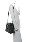 Grainy Calfskin Large Virtus Top Handle Tote Black