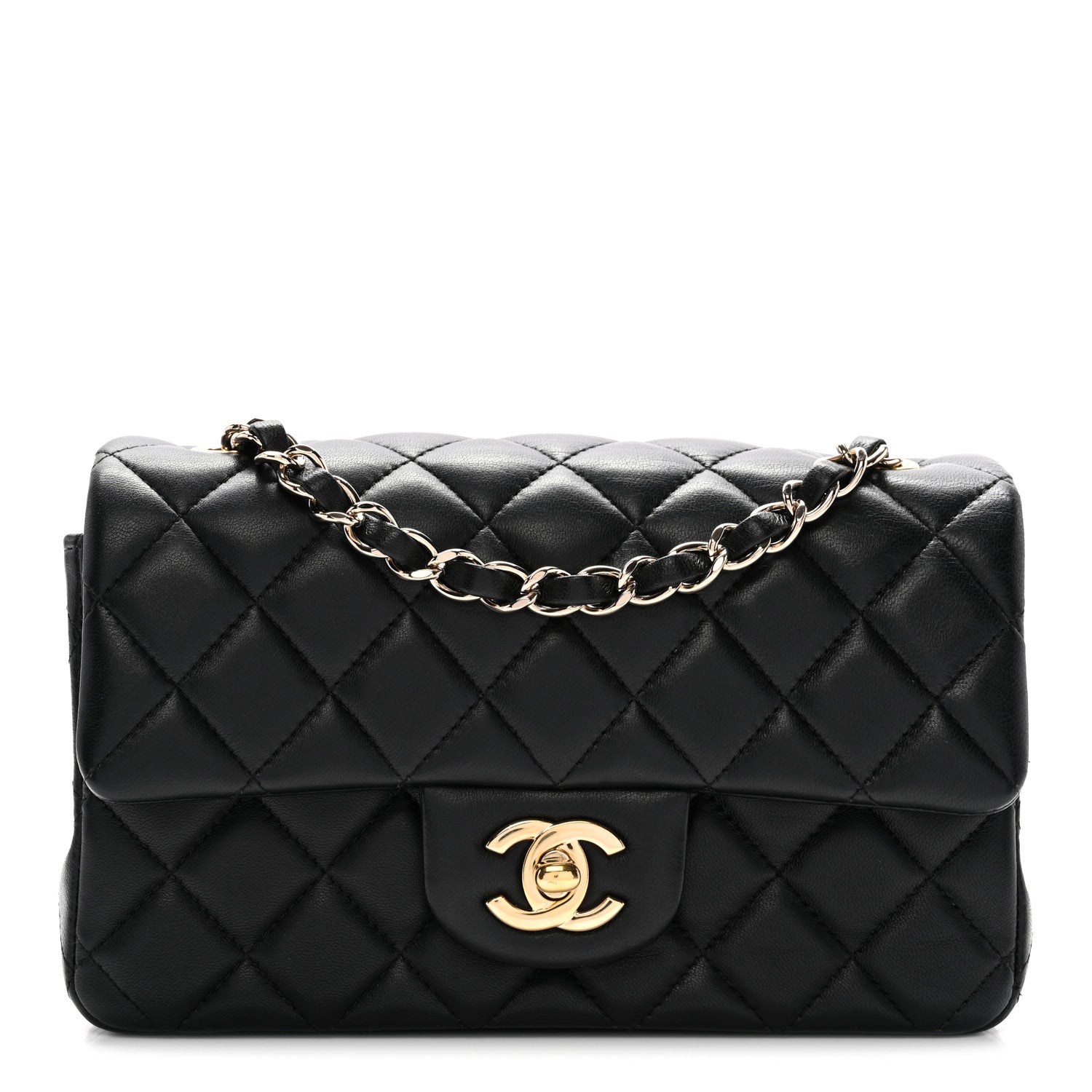 Lambskin Quilted Mini Rectangular Flap Black
