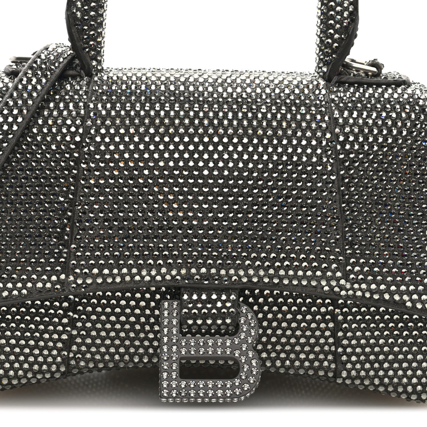 Strass Suede Hourglass Top Handle Bag XS Smoke Grey Crystal