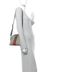 GG Supreme Monogram Textured Dollar Calfskin Web Small Ophidia Dome Shoulder Bag Beige Ebony New Acero
