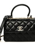 Lambskin Crystal Quilted Mini Trendy CC Dual Handle Flap Bag Black