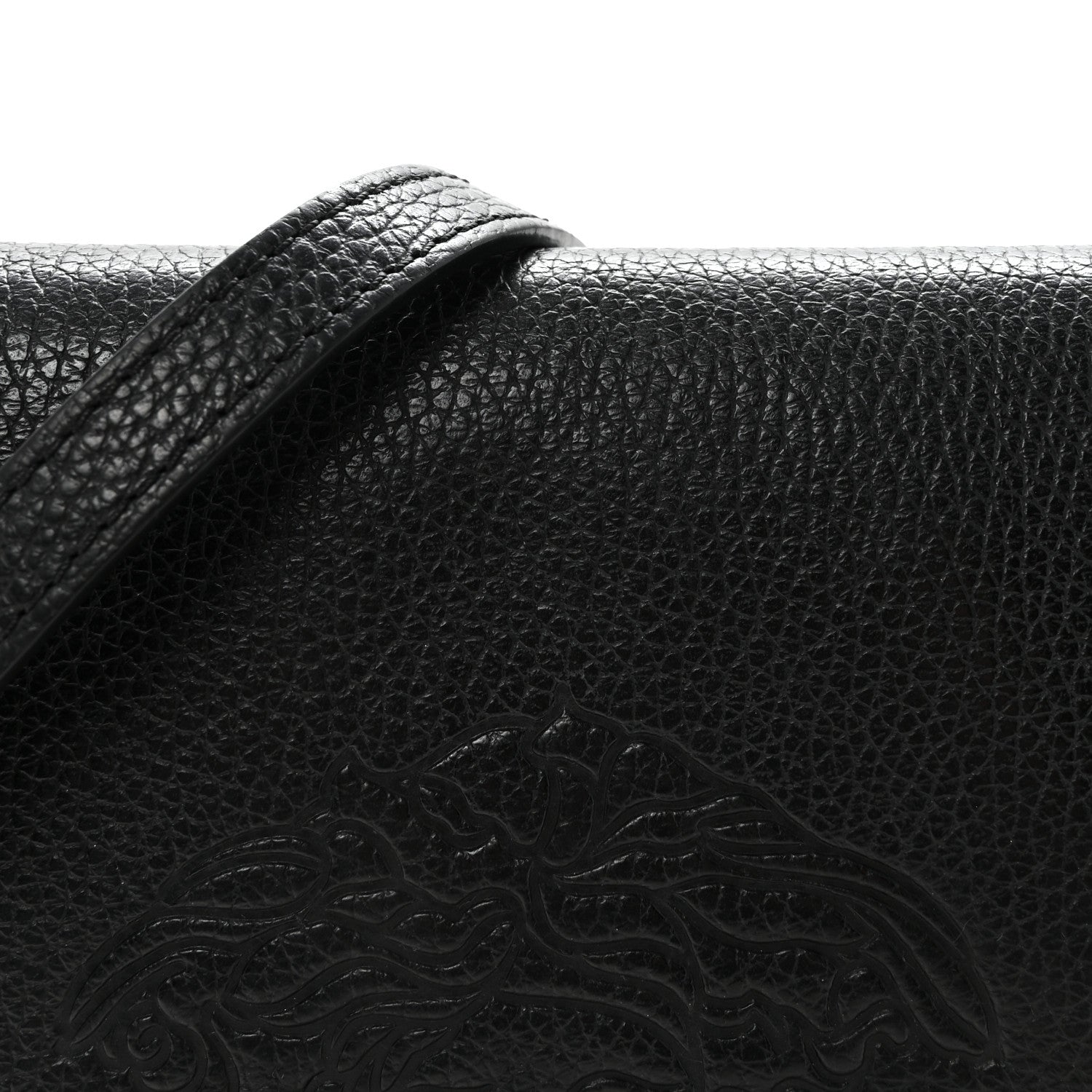 Grained Calfskin Embossed Medusa Flap Bag Black