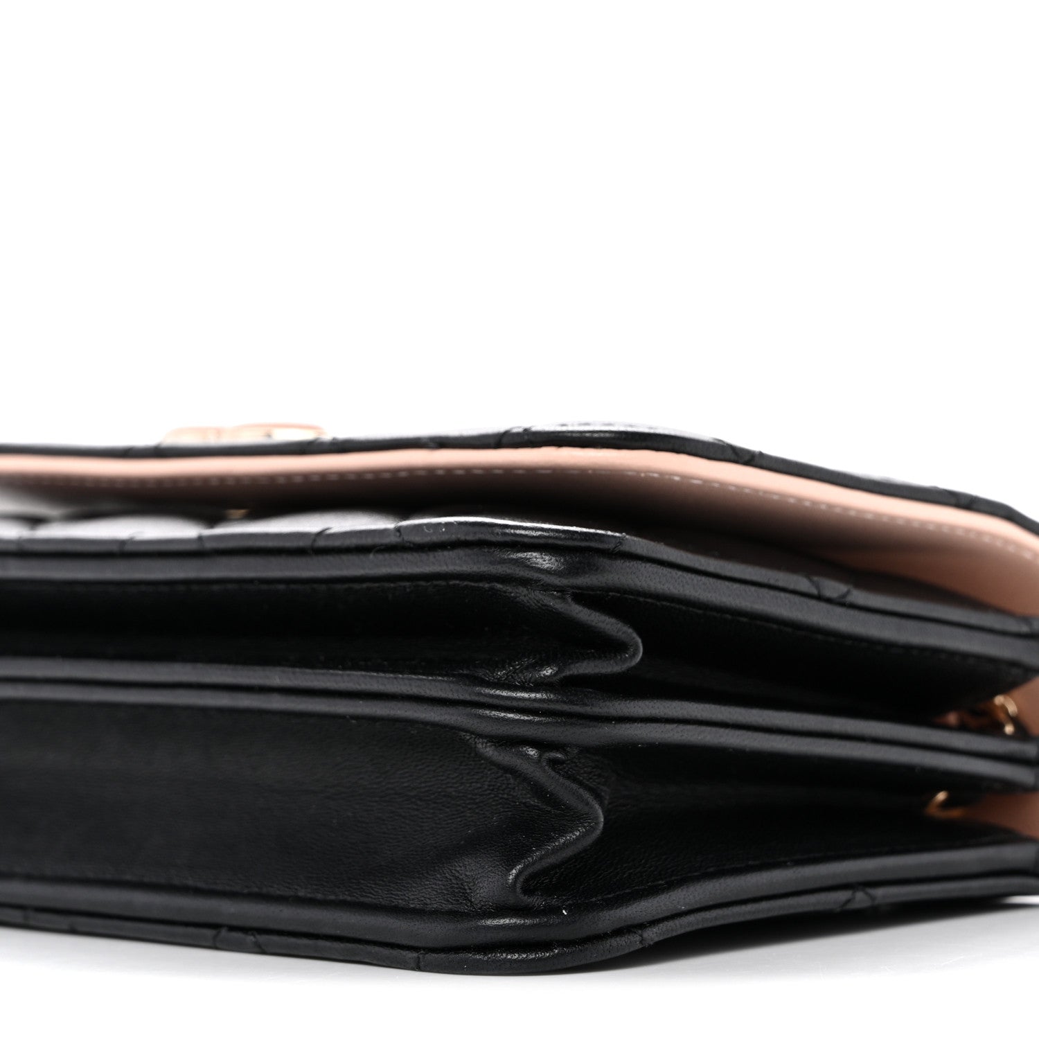 Lambskin Quilted Mini Wallet on Chain WOC Black Pink