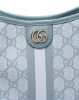 GG Supreme Monogram Textured Dollar Calfskin Web Small Ophidia Bucket Shoulder Bag Dusty Blue