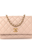 Lambskin Quilted CC Pearl Crush Wallet on Chain WOC Light Pink