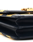 Metallic Lambskin Striped North South Boy Flap Navy Gold