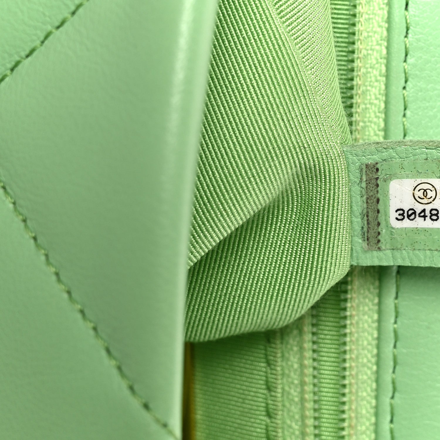 Goatskin Quilted Medium CHNL 19 Flap Light Green