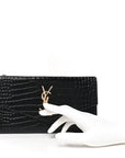 Calfskin Crocodile Embossed Monogram Uptown Wallet Black