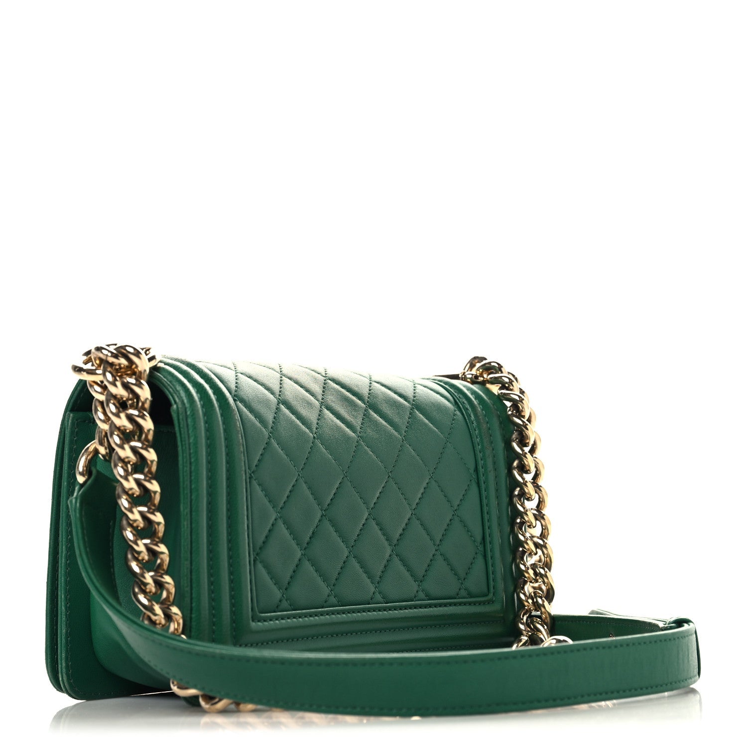 Lambskin Quilted Small Boy Flap Green