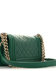 Lambskin Quilted Small Boy Flap Green