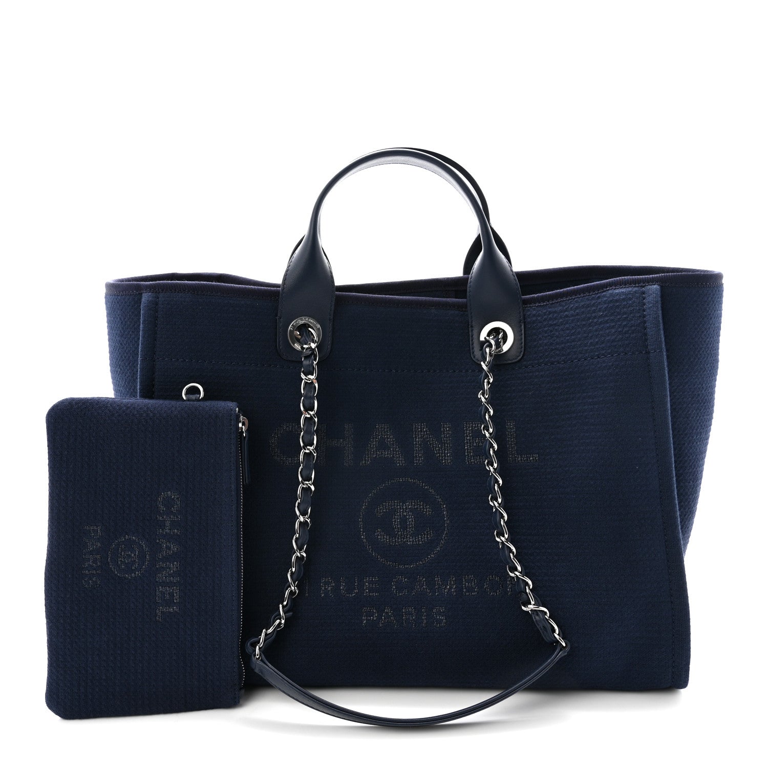 Mixed Fibers Calfskin Medium Deauville Tote Navy Blue