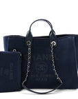 Mixed Fibers Calfskin Medium Deauville Tote Navy Blue