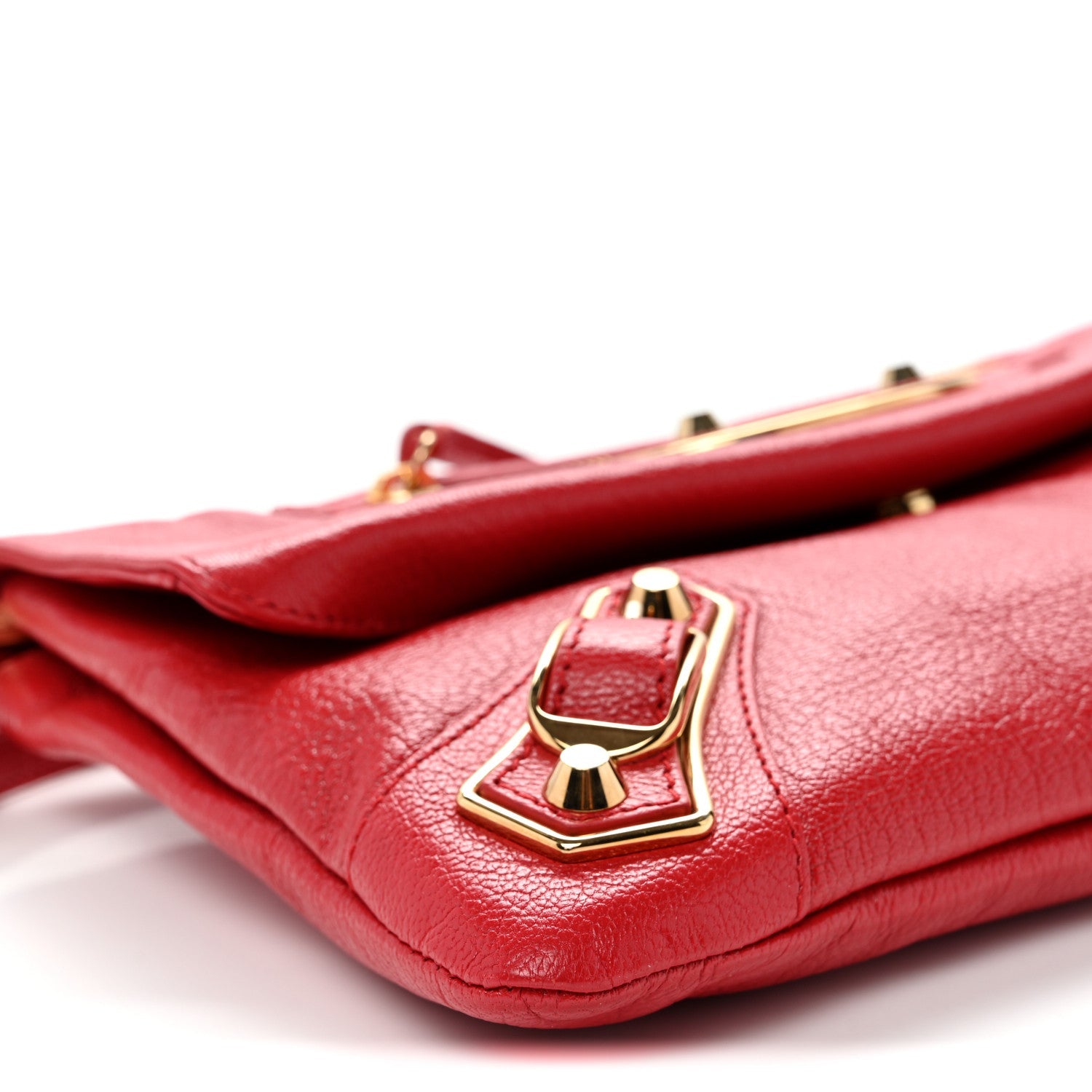Chevre Gold Metallic Edge Hardware Envelope Clutch Rouge Grenade