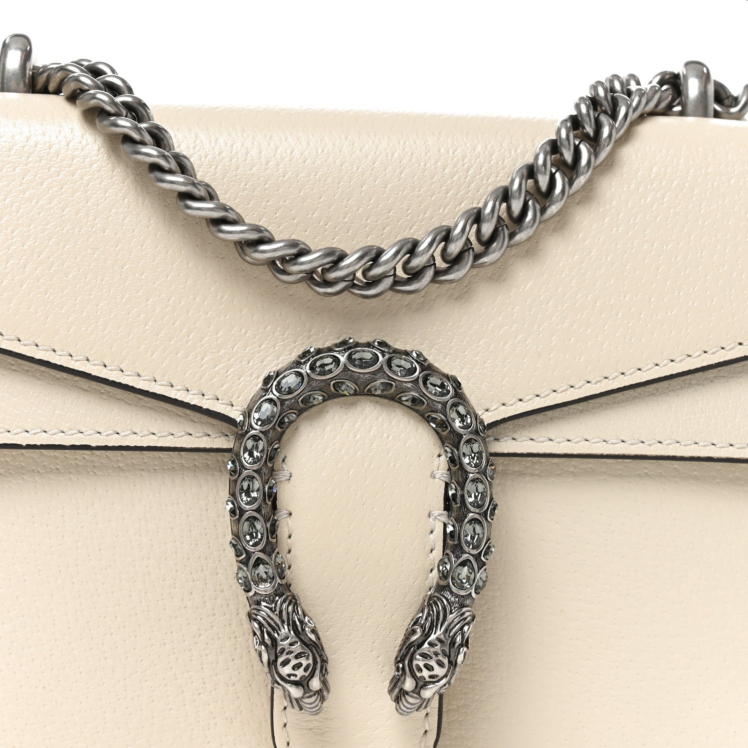 Textured Calfskin Crystal Mini Dionysus Shoulder Bag Mystic White