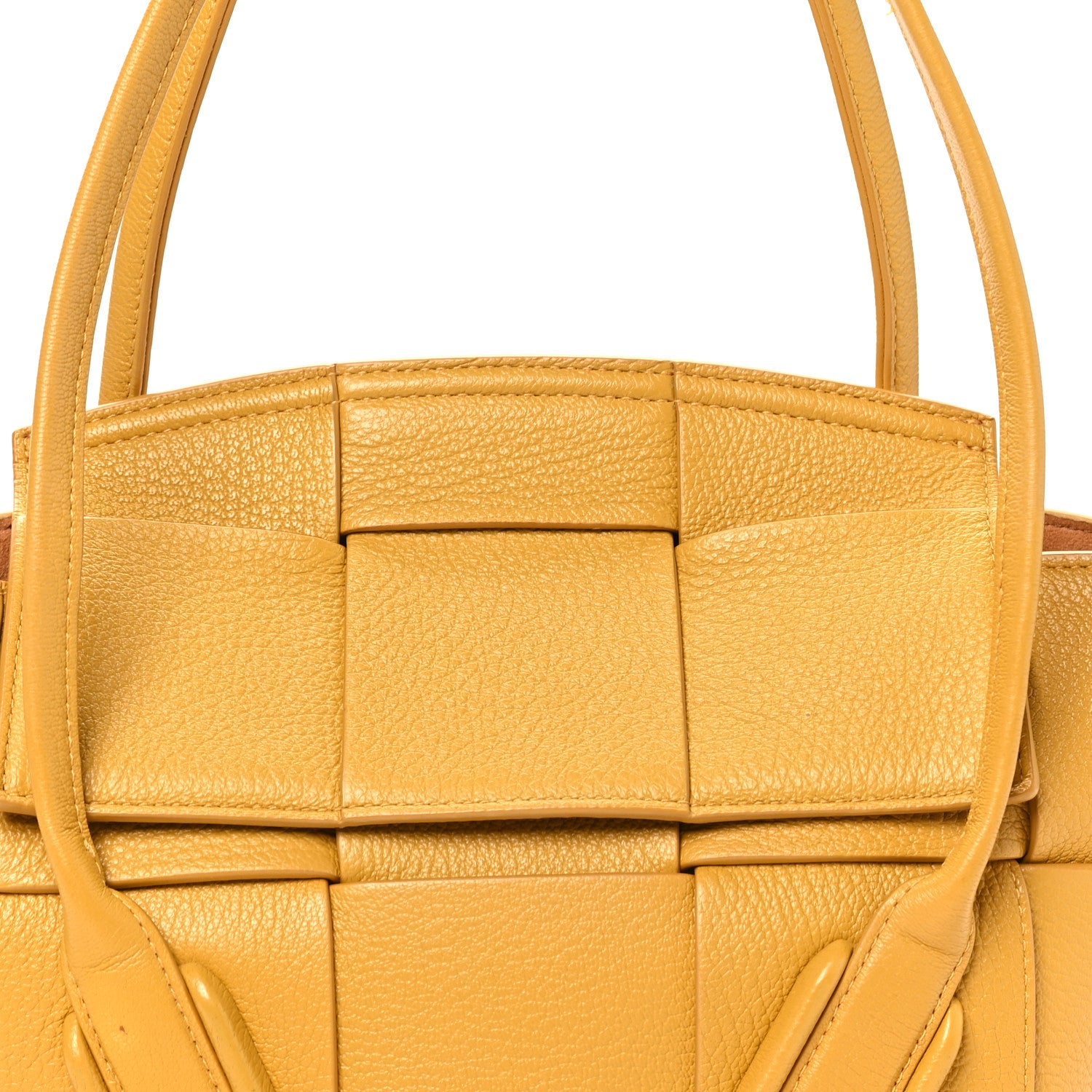 Grained Calfskin Maxi Intrecciato Medium Arco Mustard Yellow