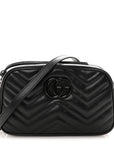 Calfskin Matelasse Monochrome Small GG Marmont Chain Shoulder Bag Black