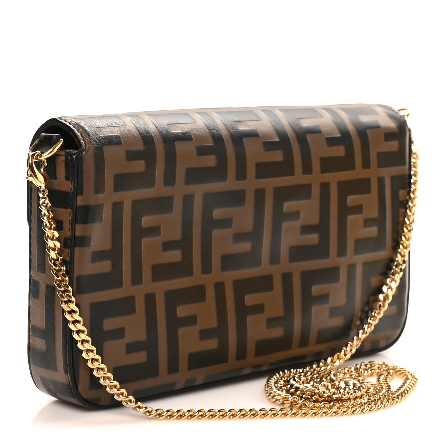 Vitello Soft F is FNDI Bi-Color FF 1974 Embossed Envelope Wallet On Chain with Pouches Maya Black