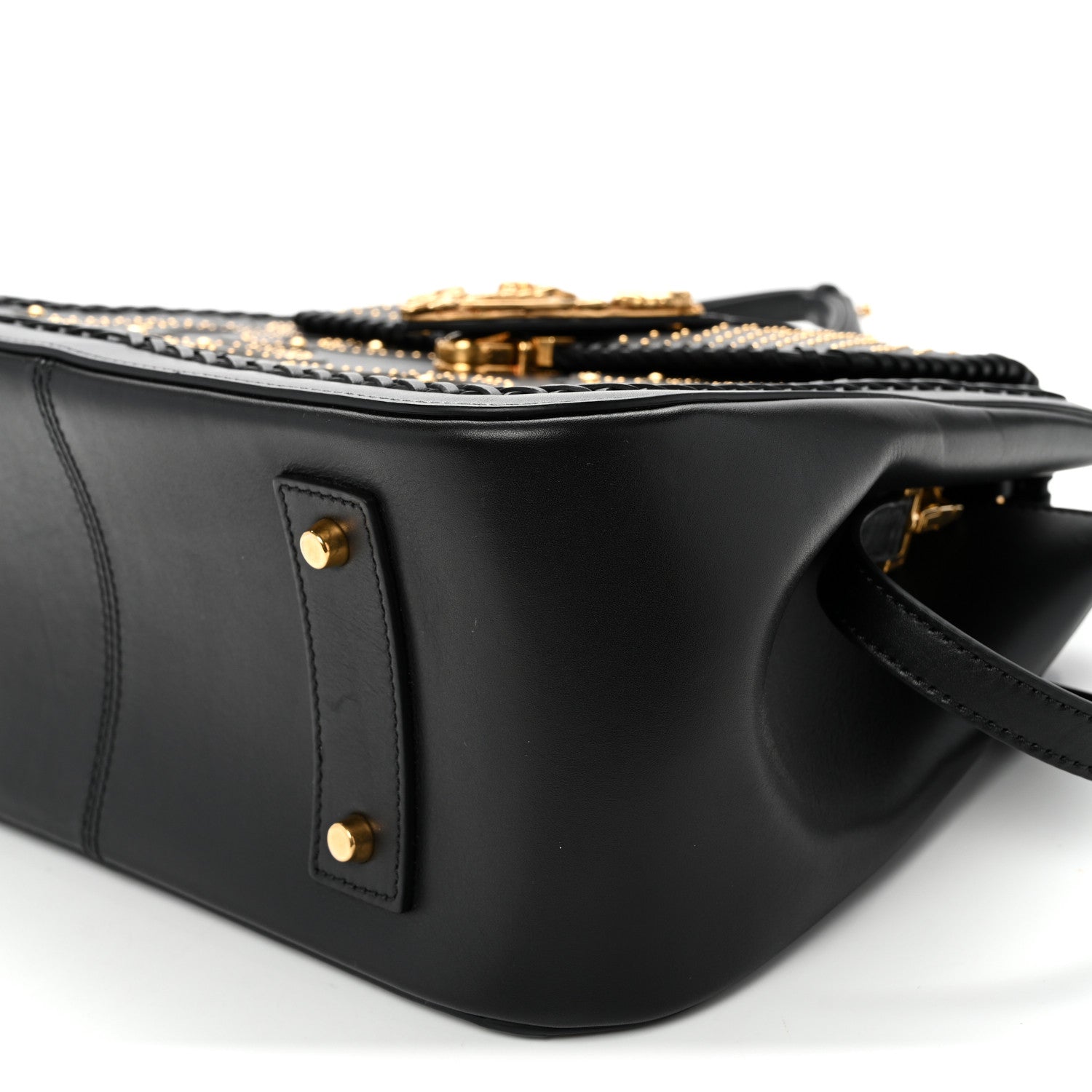 Vitello Western Studded Virtus Top Handle Shoulder Bag Black