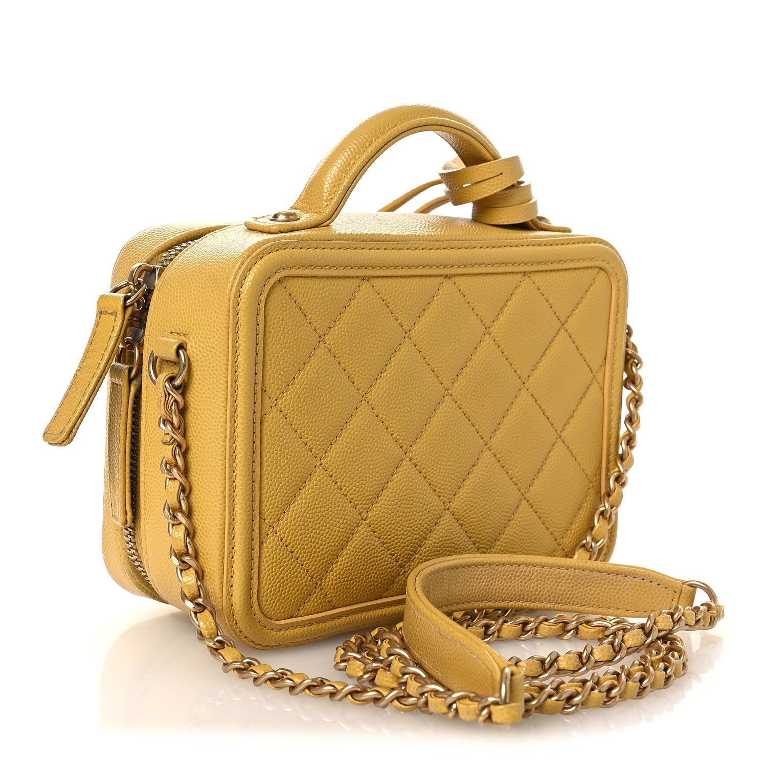 Caviar Quilted Small CC Filigree Vanity Case Yellow