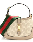 GG Supreme Monogram Textured Dollar Calfskin Mini Jackie 1961 Hobo Beige Mystic White Oatmeal