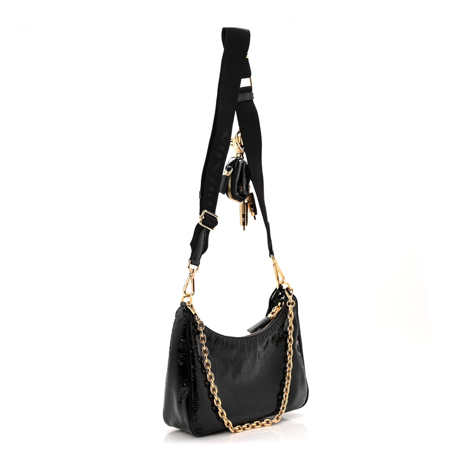 Patent Naplak Re-Edition 2005 Shoulder Bag With Charm Black
