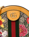 GG Supreme Monogram Flora Web Mini Ophidia Round Shoulder Bag Beige Multicolor Crop