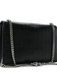 Calfskin Crocodile Embossed Medium Classic Monogram Kate Tassel Satchel Black