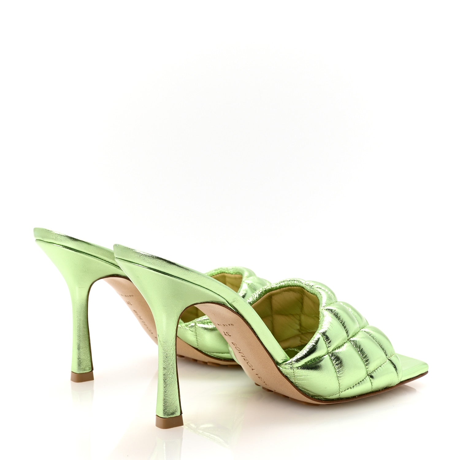 Metallic Nappa Reflection Matelasse Padded Mule Sandals 37 Pistachio