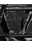 Patent Crocodile Embossed Lambskin Monogram Medium Niki Chain Satchel Black