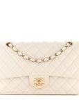 Caviar Quilted Medium Double Flap White