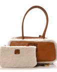 Shearling Calfskin Arcadie Top Handle Bag Cognac