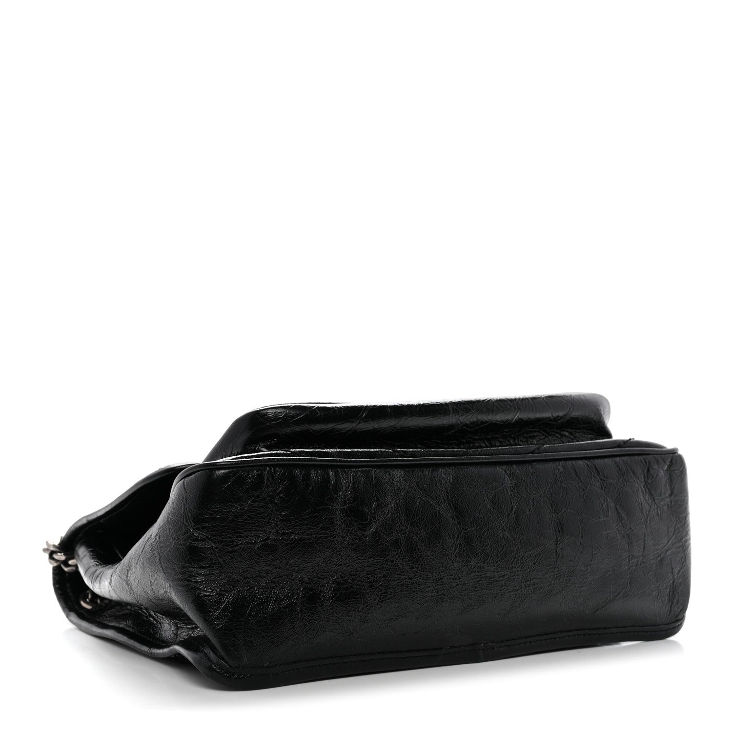Crinkled Calfskin Matelasse Monogram Medium Niki Chain Satchel Black