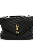 Grain de Poudre Calfskin Y Quilted Monogram Medium Loulou Chain Satchel Black