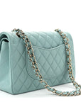 Caviar Quilted Medium Double Flap Light Blue